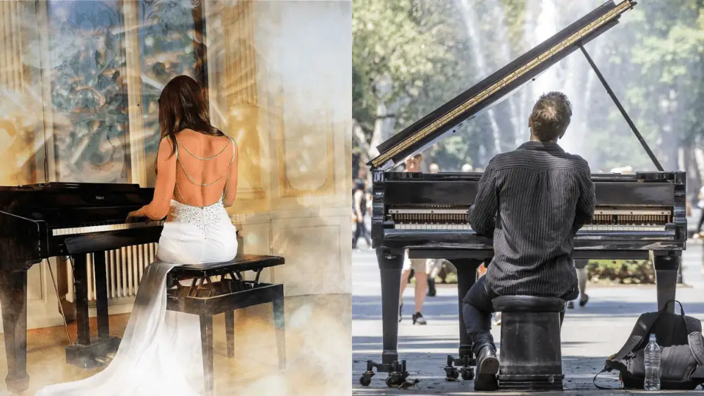 A man and a woman playing the piano